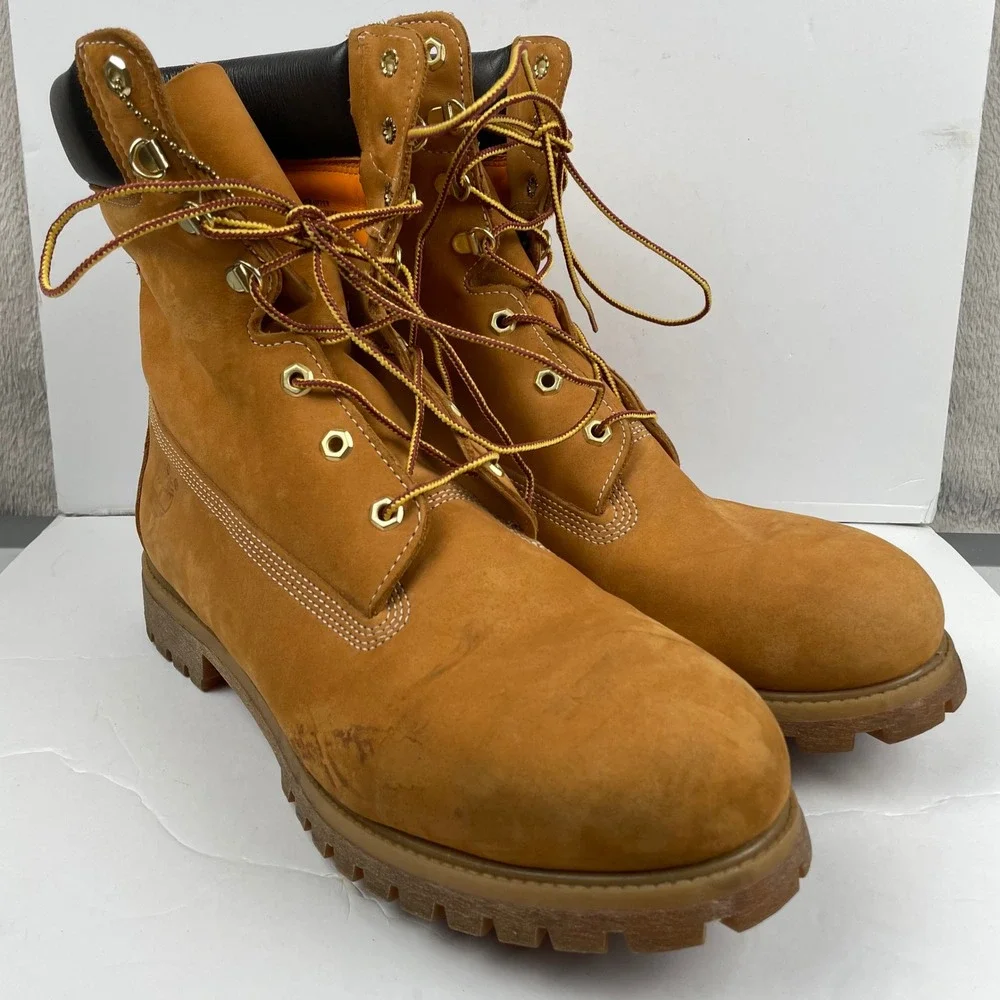 Timberland Boots Beige Premium Work Timbs Tan Beige Leather - Mens Size 13